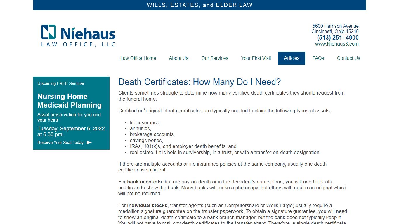 Death Certificates: How Many Do I Need? - Niehaus Law